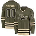 Custom Olive Black-Cream Salute To Service Hockey Jersey photo 1