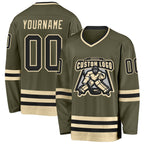 Custom Olive Black-Cream Salute To Service Hockey Jersey photo 2