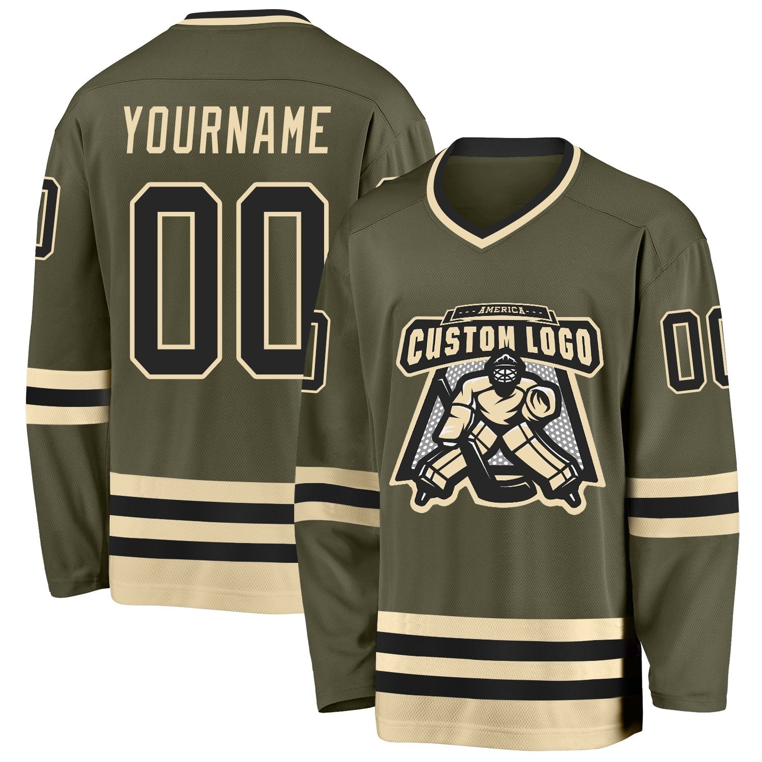 Custom Olive Black-Cream Salute To Service Hockey Jersey photo 2