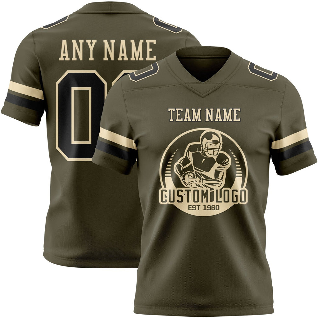 Custom Olive Black-Cream Authentic Salute To Service Football Jersey photo 2