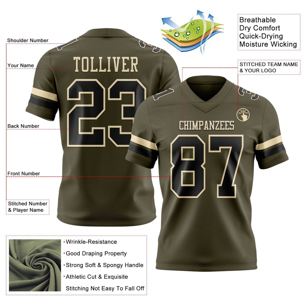 Custom Olive Black-Cream Authentic Salute To Service Football Jersey photo 3