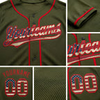 Custom Stitched Olive Vintage USA Flag-Red Baseball Pullover Sweatshirt Hoodie detail