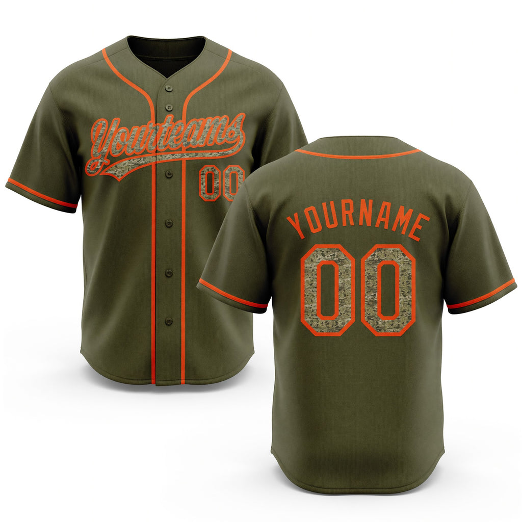 Custom Stitched Olive Camo-Orange Baseball Pullover Sweatshirt Hoodie