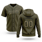 Custom Stitched Olive Camo-Black Baseball Pullover Sweatshirt Hoodie