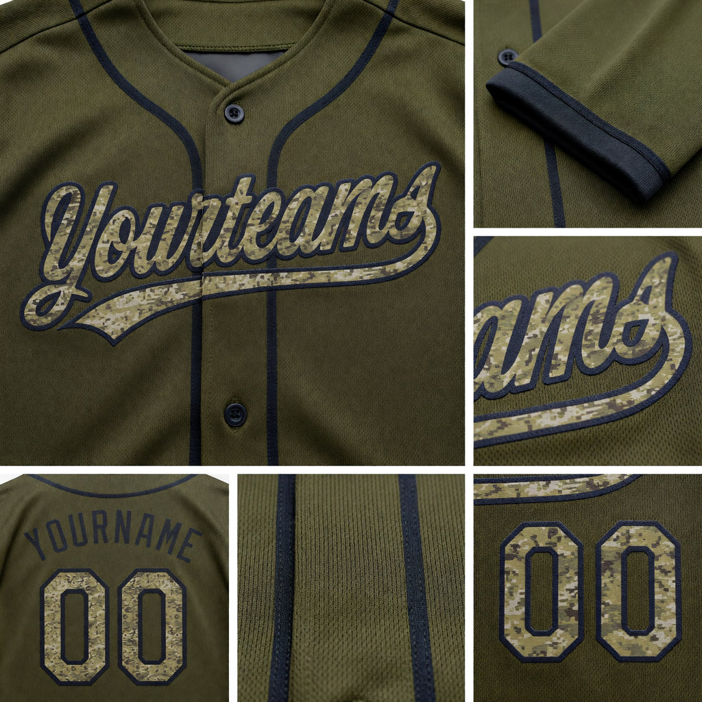 Custom Stitched Olive Camo-Black Baseball Pullover Sweatshirt Hoodie detail