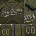 Custom Stitched Olive Camo-Black Baseball Pullover Sweatshirt Hoodie detail