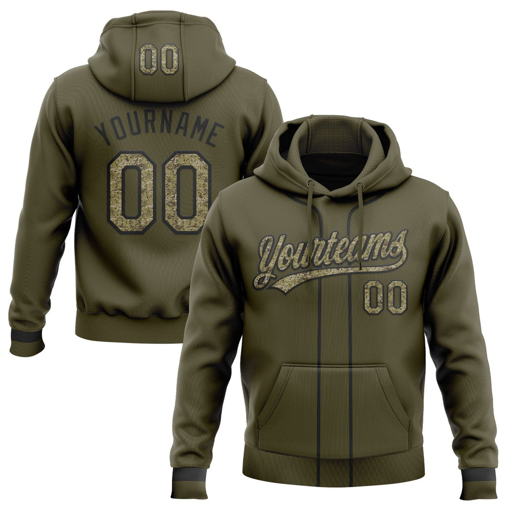 Custom Stitched Olive Camo-Black Baseball Pullover Sweatshirt Hoodie photo 1