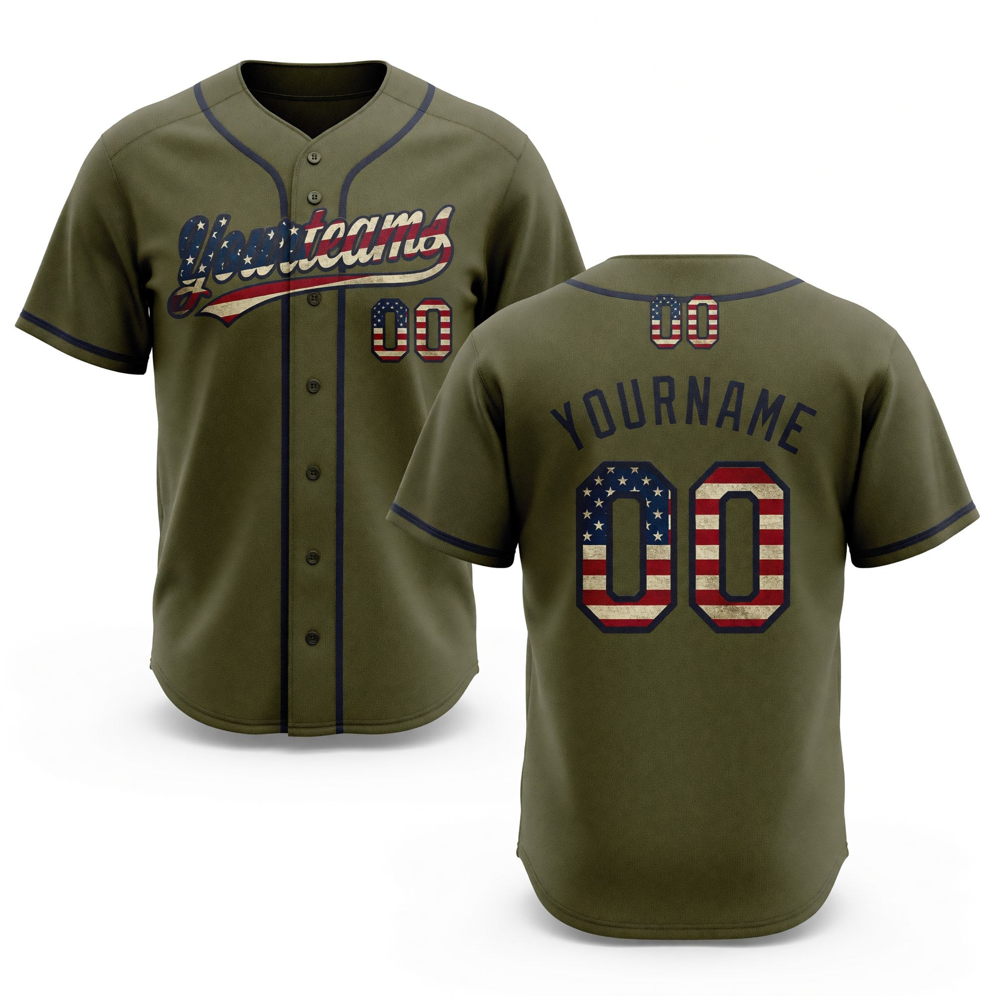Custom Stitched Olive Vintage USA Flag-Black Baseball Pullover Sweatshirt Hoodie