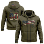 Custom Stitched Olive Vintage USA Flag-Black Baseball Pullover Sweatshirt Hoodie photo 1