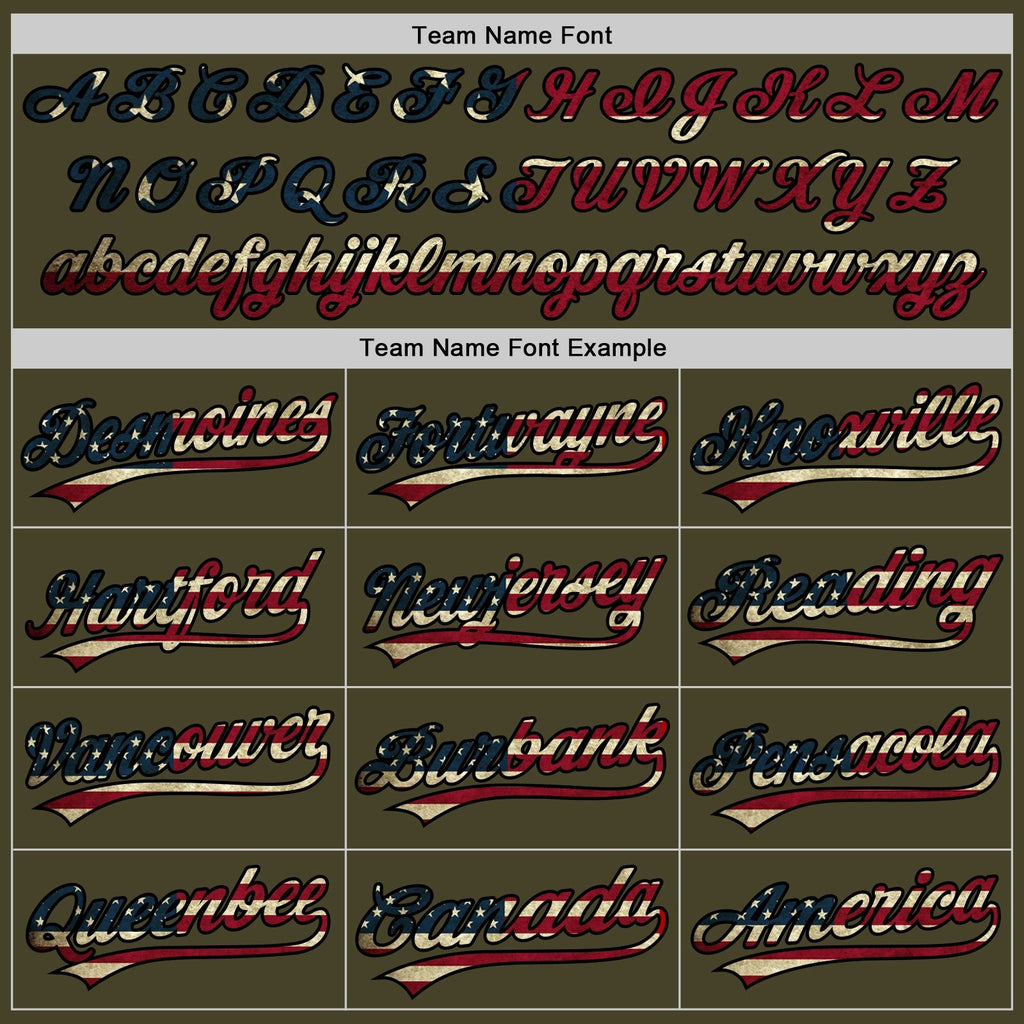 Custom Stitched Olive Vintage USA Flag-Black Baseball Pullover Sweatshirt Hoodie photo 3