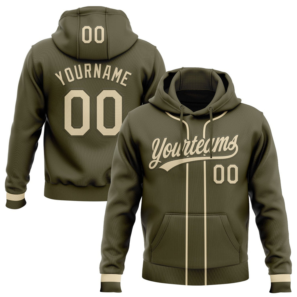 Custom Stitched Olive Cream-Olive Baseball Pullover Sweatshirt Hoodie photo 1