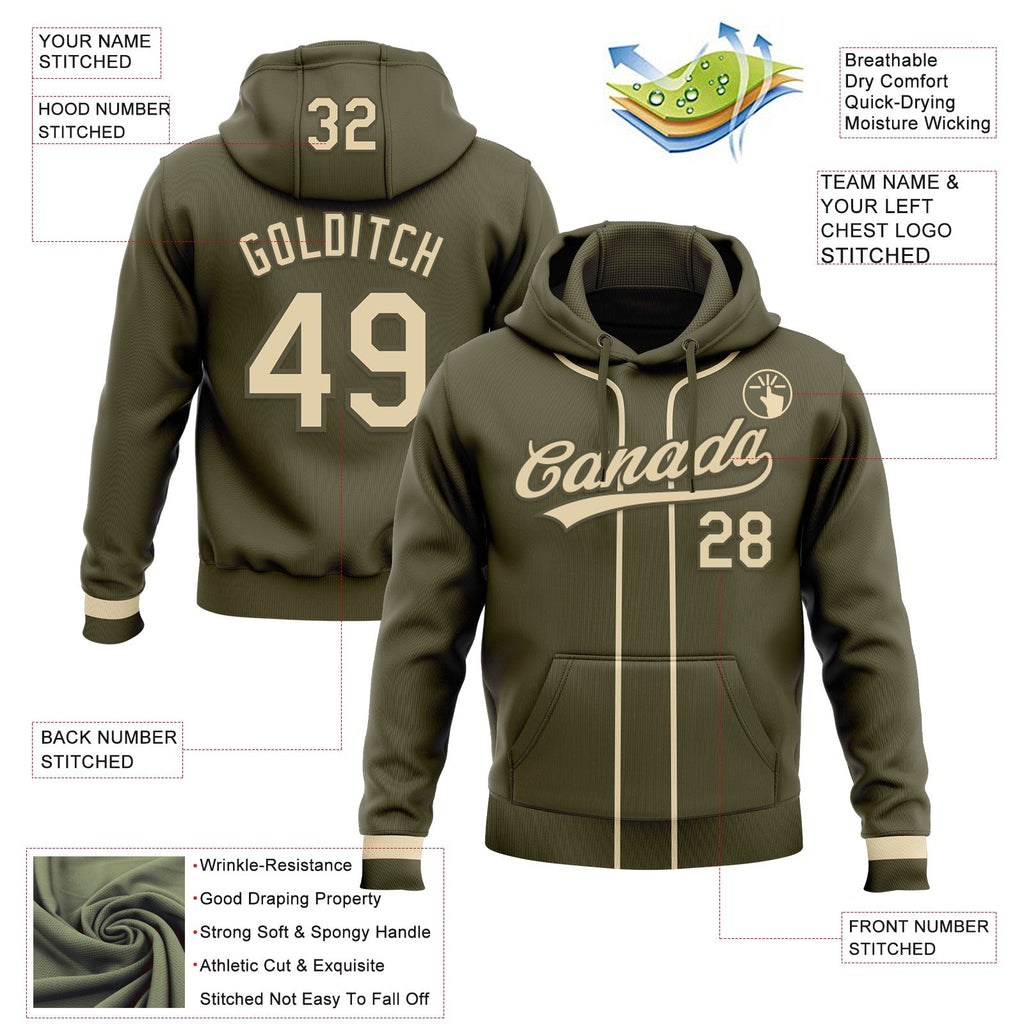 Custom Stitched Olive Cream-Olive Baseball Pullover Sweatshirt Hoodie photo 2