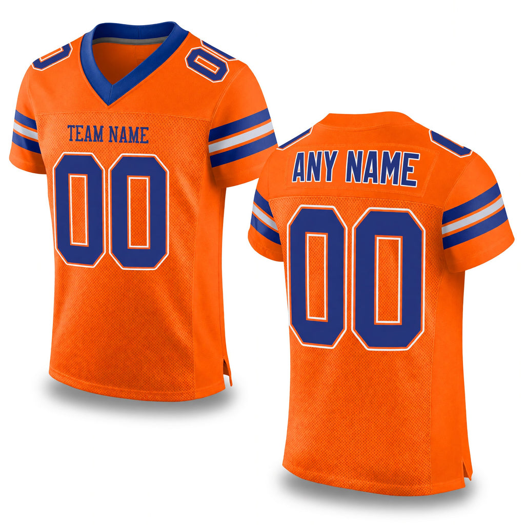 Custom Orange Royal-White Mesh Authentic Football Jersey