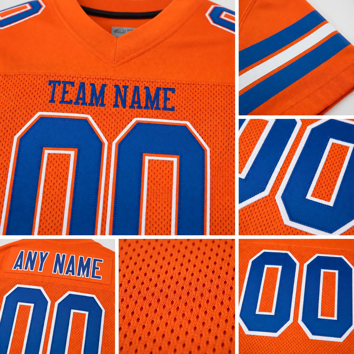 Custom Orange Royal-White Mesh Authentic Football Jersey detail