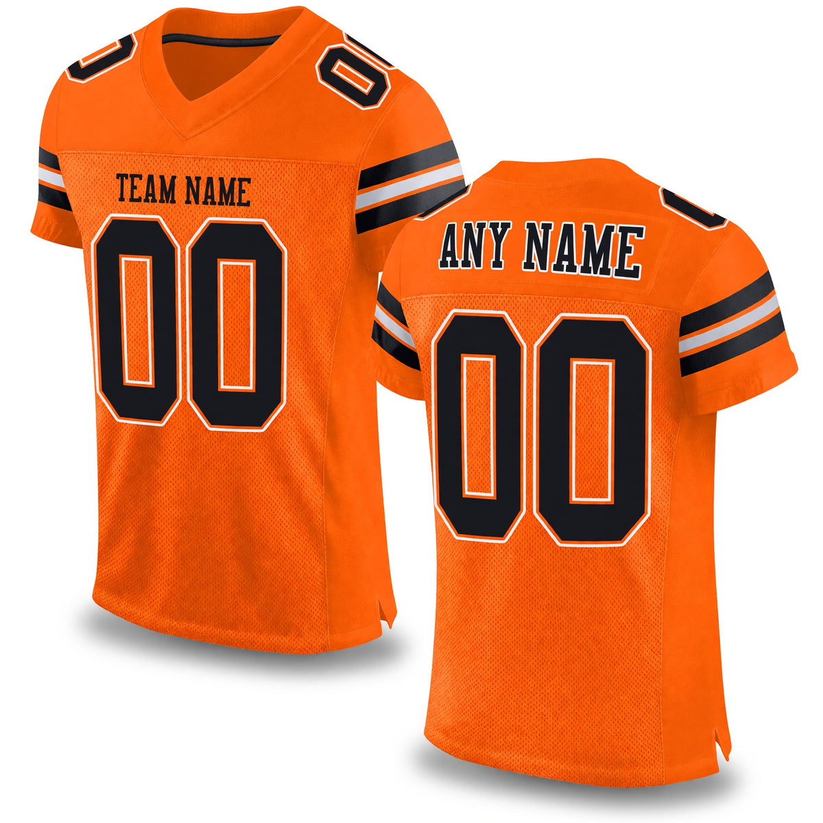 Custom Orange Black-White Mesh Authentic Football Jersey