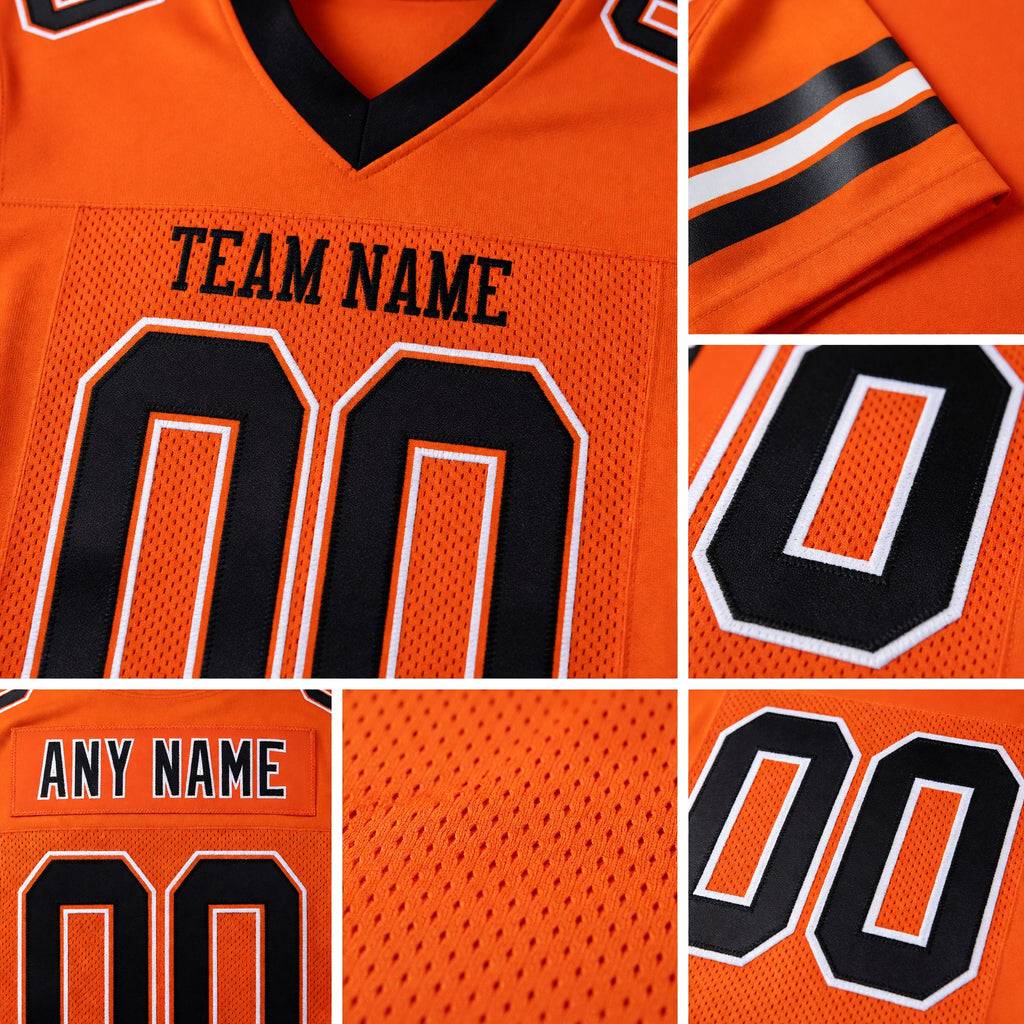 Custom Orange Black-White Mesh Authentic Football Jersey detail