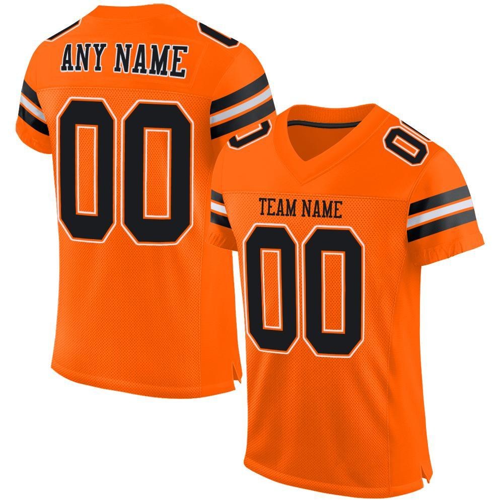 Custom Orange Black-White Mesh Authentic Football Jersey photo 1