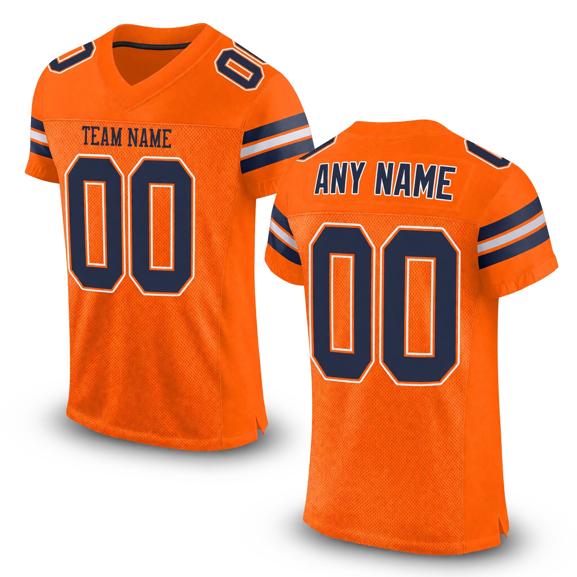 Custom Orange Navy-White Mesh Authentic Football Jersey