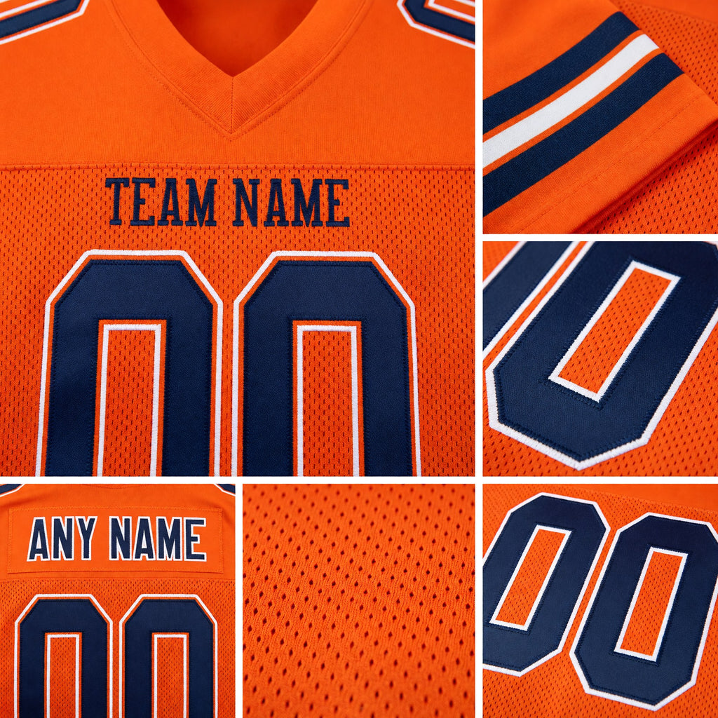 Custom Orange Navy-White Mesh Authentic Football Jersey detail