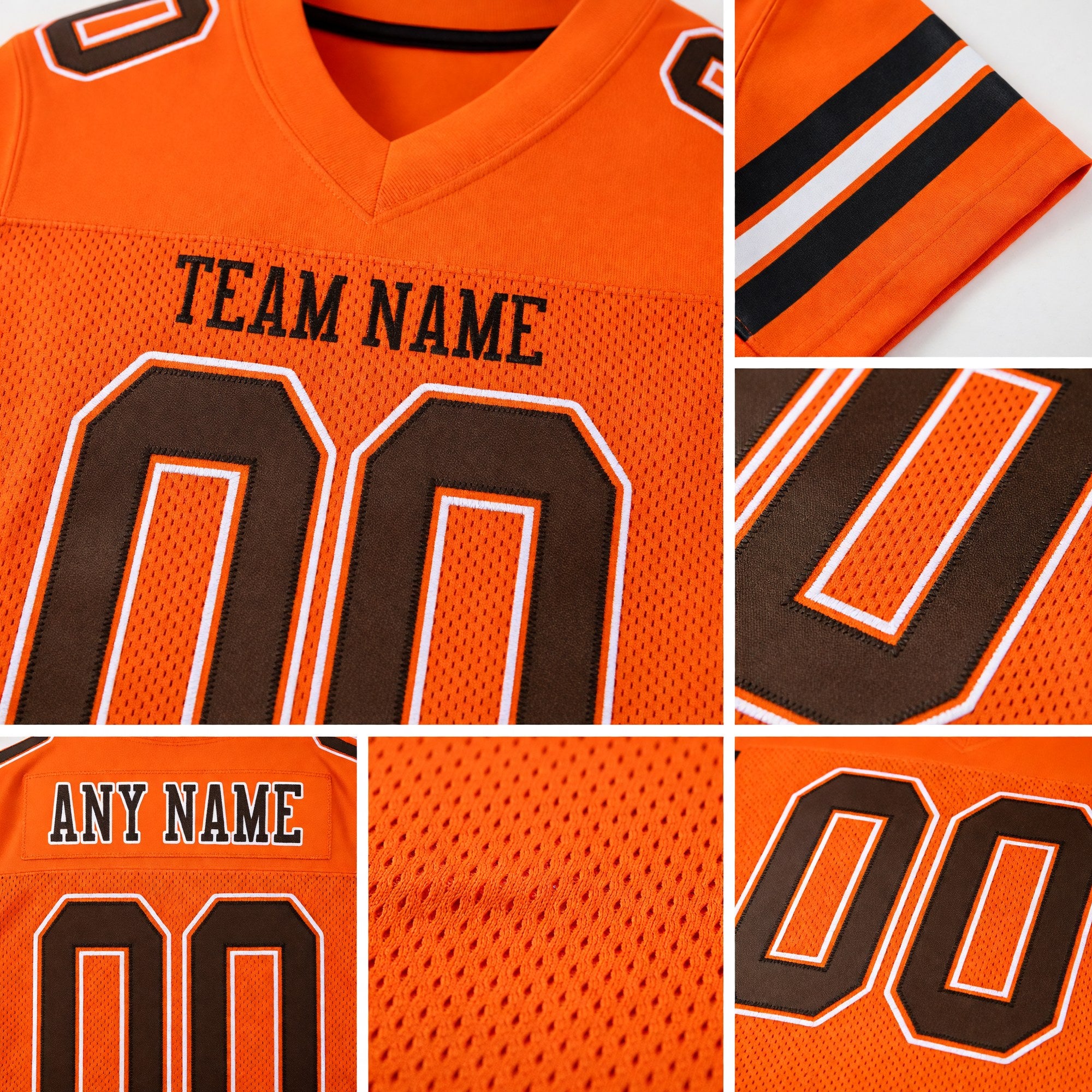 Custom Orange Brown-White Mesh Authentic Football Jersey detail