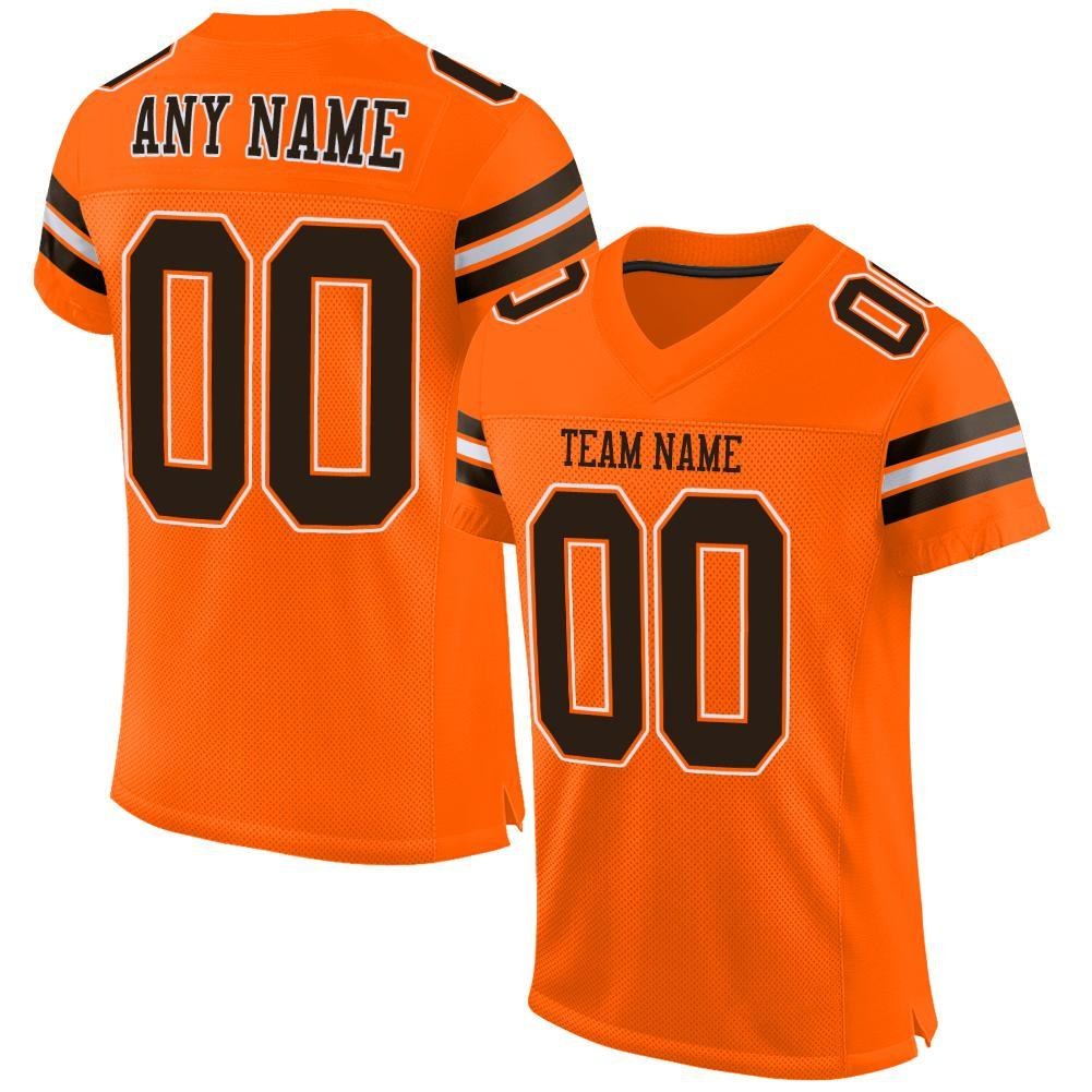 Custom Orange Brown-White Mesh Authentic Football Jersey photo 1