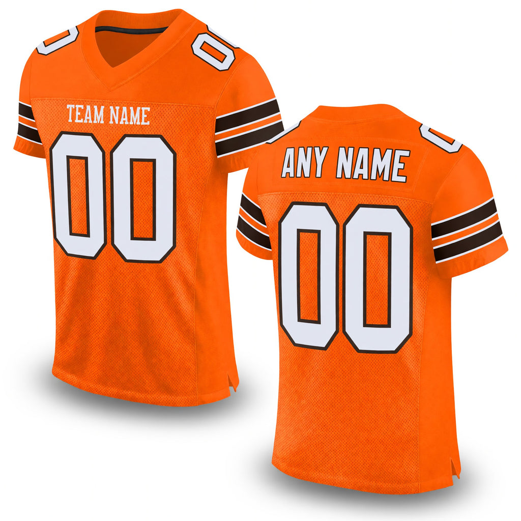 Custom Orange White-Brown Mesh Authentic Football Jersey