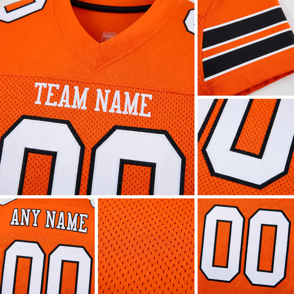Custom Orange White-Black Mesh Authentic Football Jersey detail