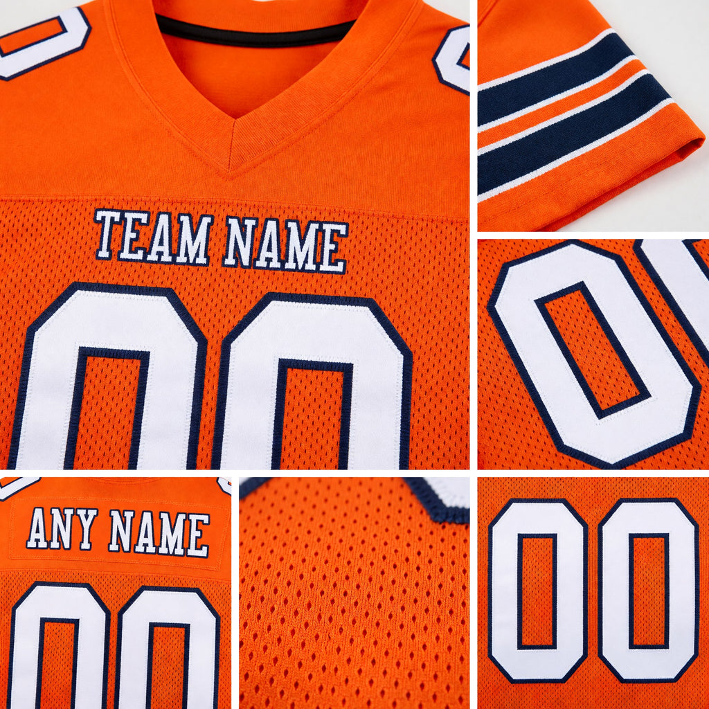 Custom Orange White-Navy Mesh Authentic Football Jersey detail