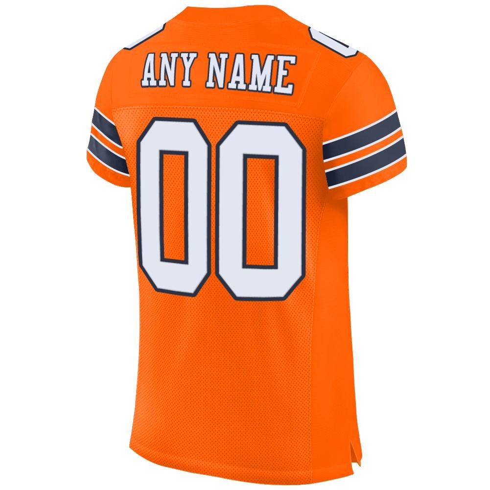 Custom Orange White-Navy Mesh Authentic Football Jersey photo 2