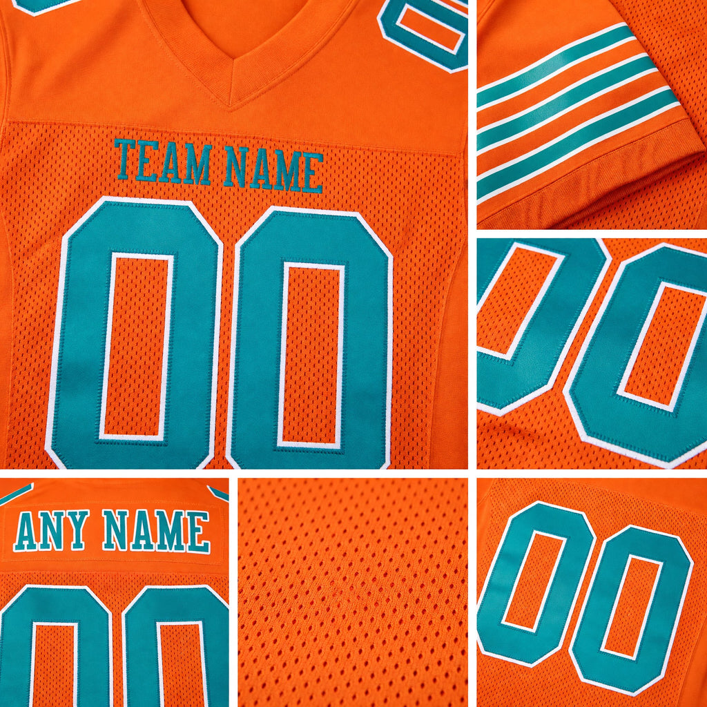 Custom Orange Aqua-White Mesh Authentic Football Jersey detail
