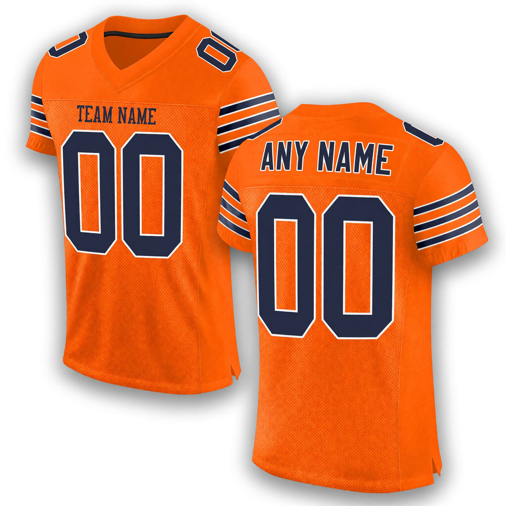 Custom Orange Navy-White Mesh Authentic Football Jersey