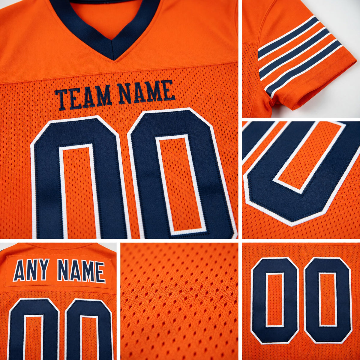 Custom Orange Navy-White Mesh Authentic Football Jersey detail