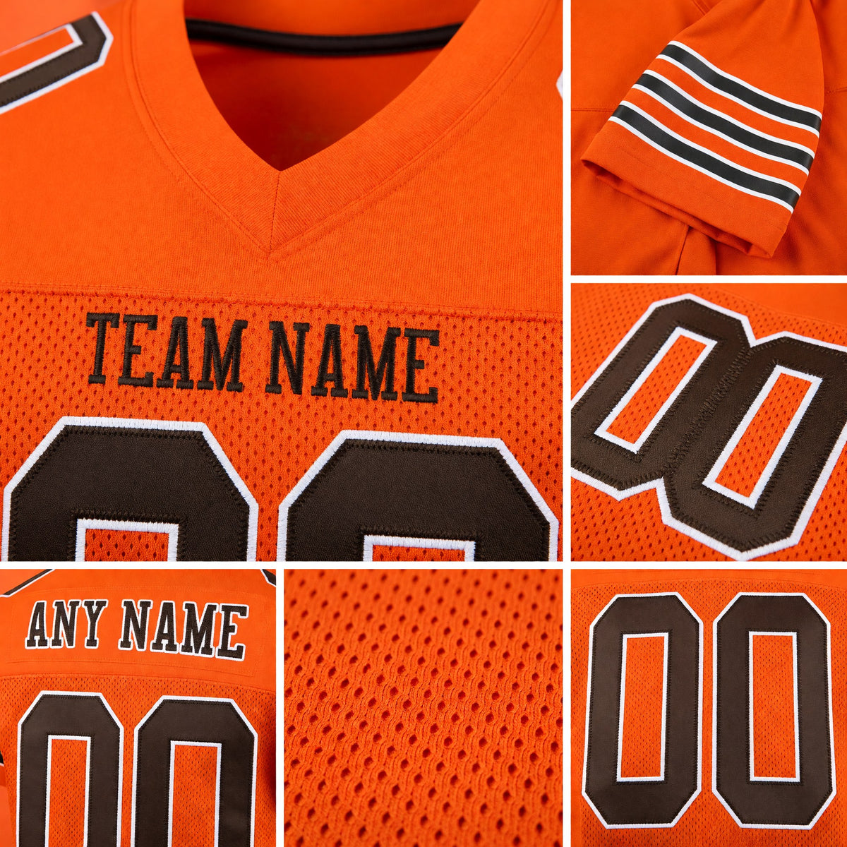 Custom Orange Brown-White Mesh Authentic Football Jersey detail