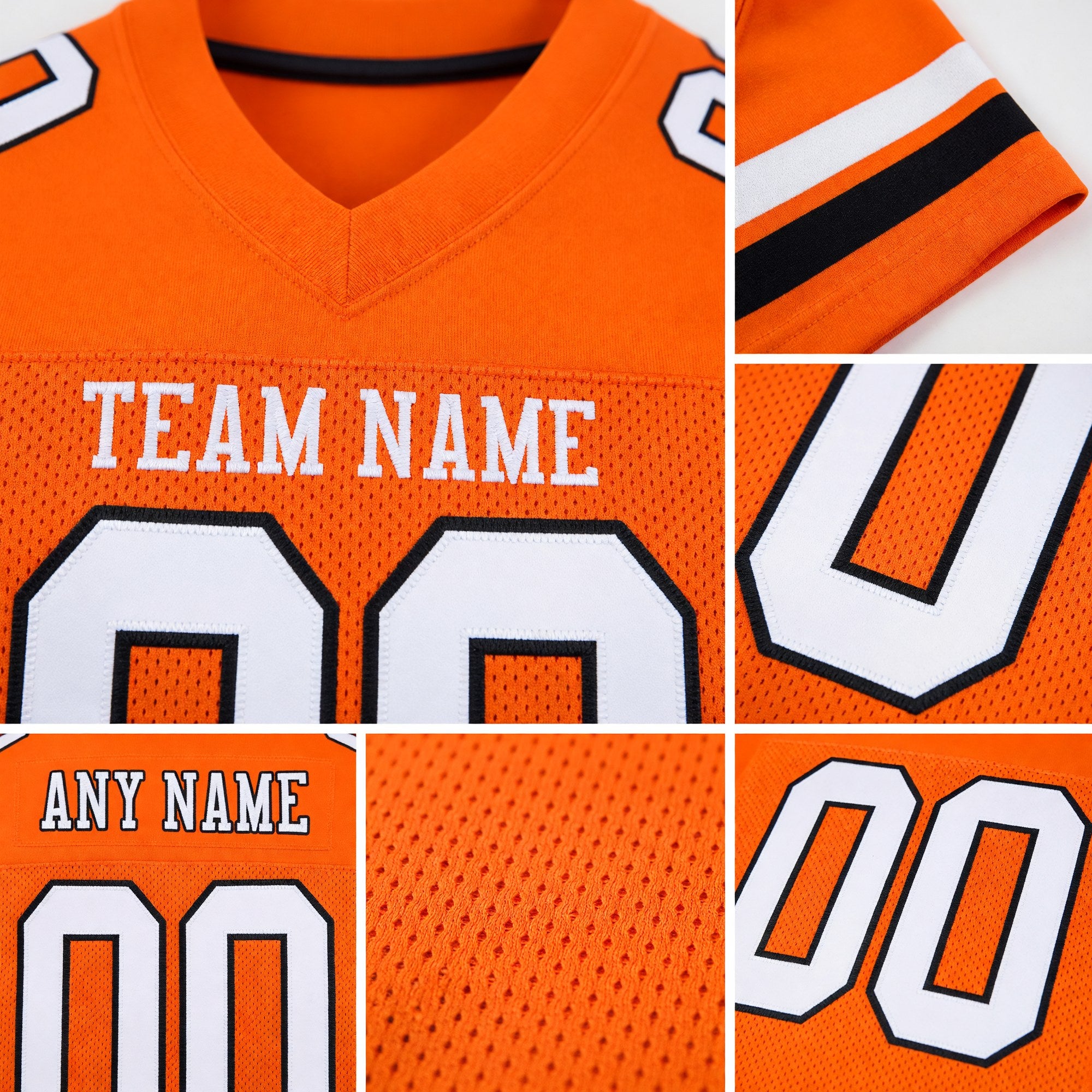 Custom Orange White-Black Mesh Authentic Football Jersey detail