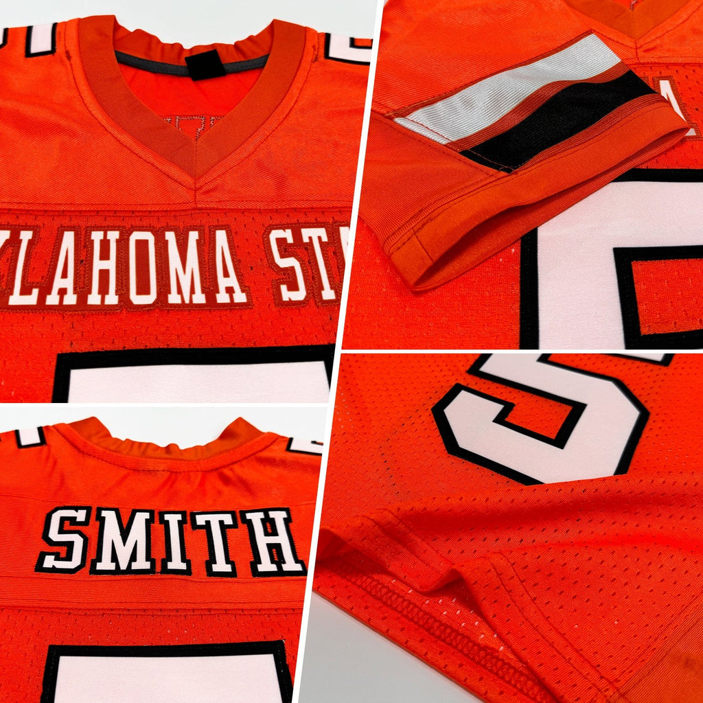 Custom Orange White-Black Mesh Authentic Football Jersey photo 1