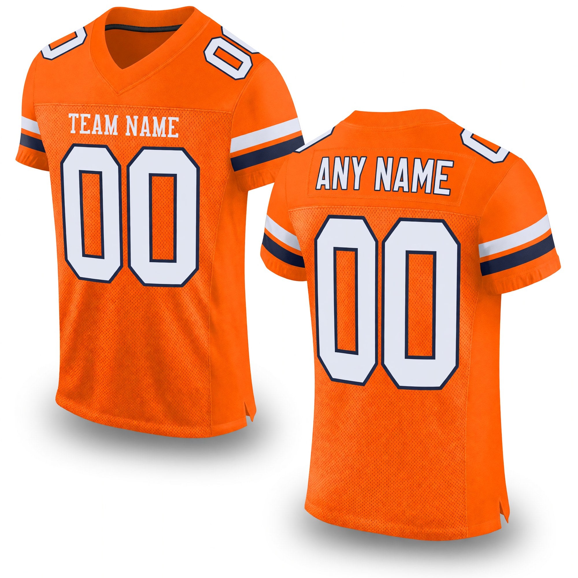 Custom Orange White-Navy Mesh Authentic Football Jersey