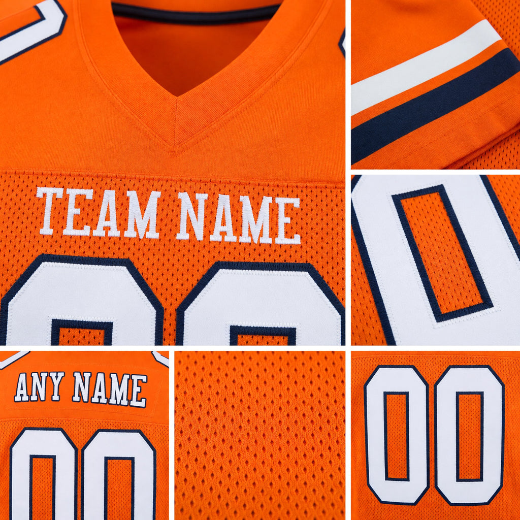 Custom Orange White-Navy Mesh Authentic Football Jersey detail