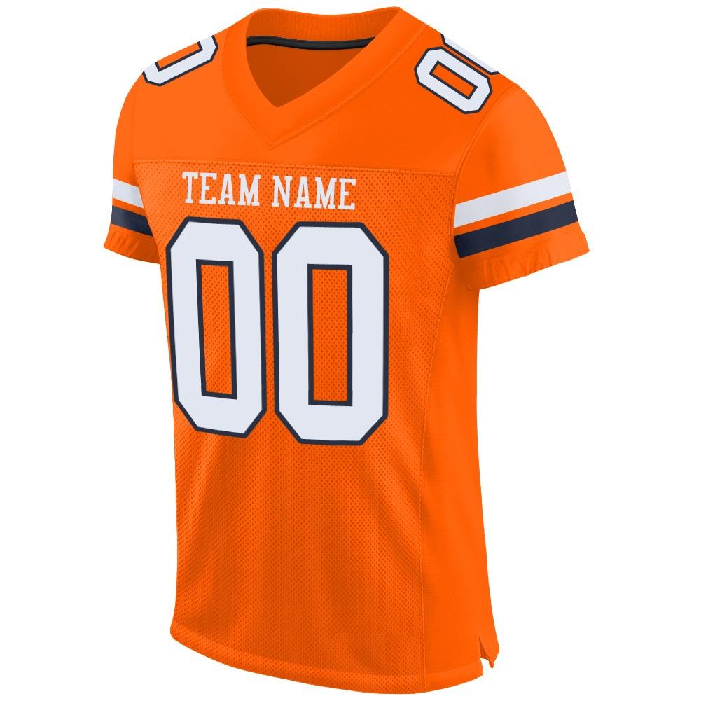 Custom Orange White-Navy Mesh Authentic Football Jersey photo 1