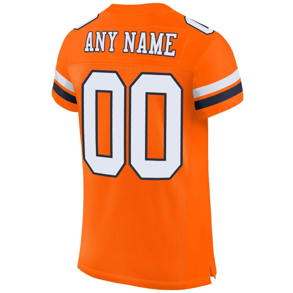 Custom Orange White-Navy Mesh Authentic Football Jersey photo 2
