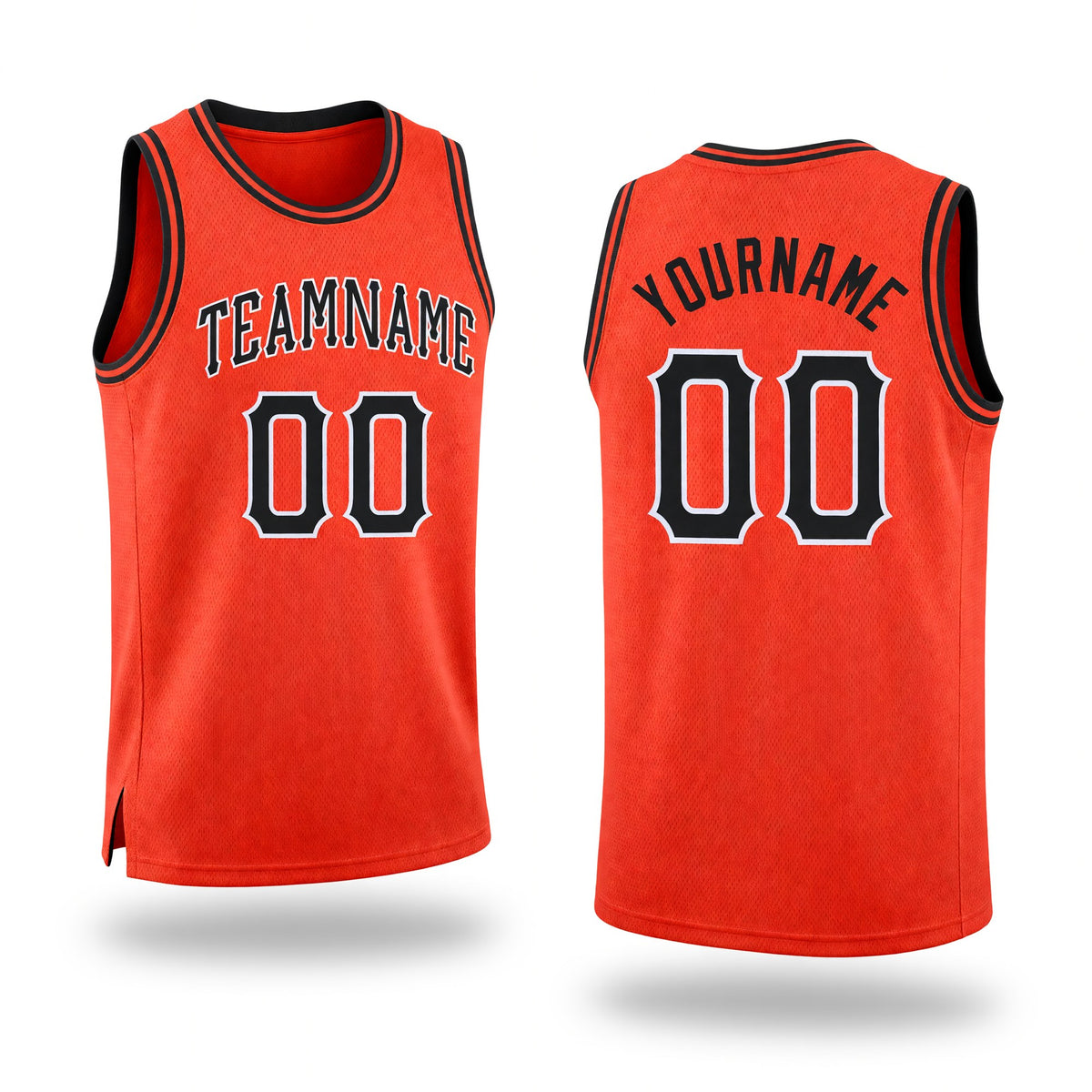 Custom Orange Black-White Round Neck Rib-Knit Basketball Jersey