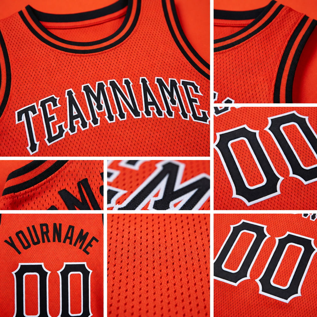 Custom Orange Black-White Round Neck Rib-Knit Basketball Jersey detail