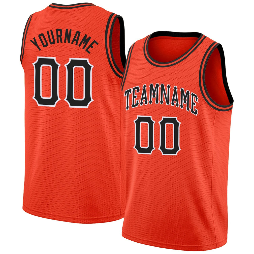 Custom Orange Black-White Round Neck Rib-Knit Basketball Jersey photo 1
