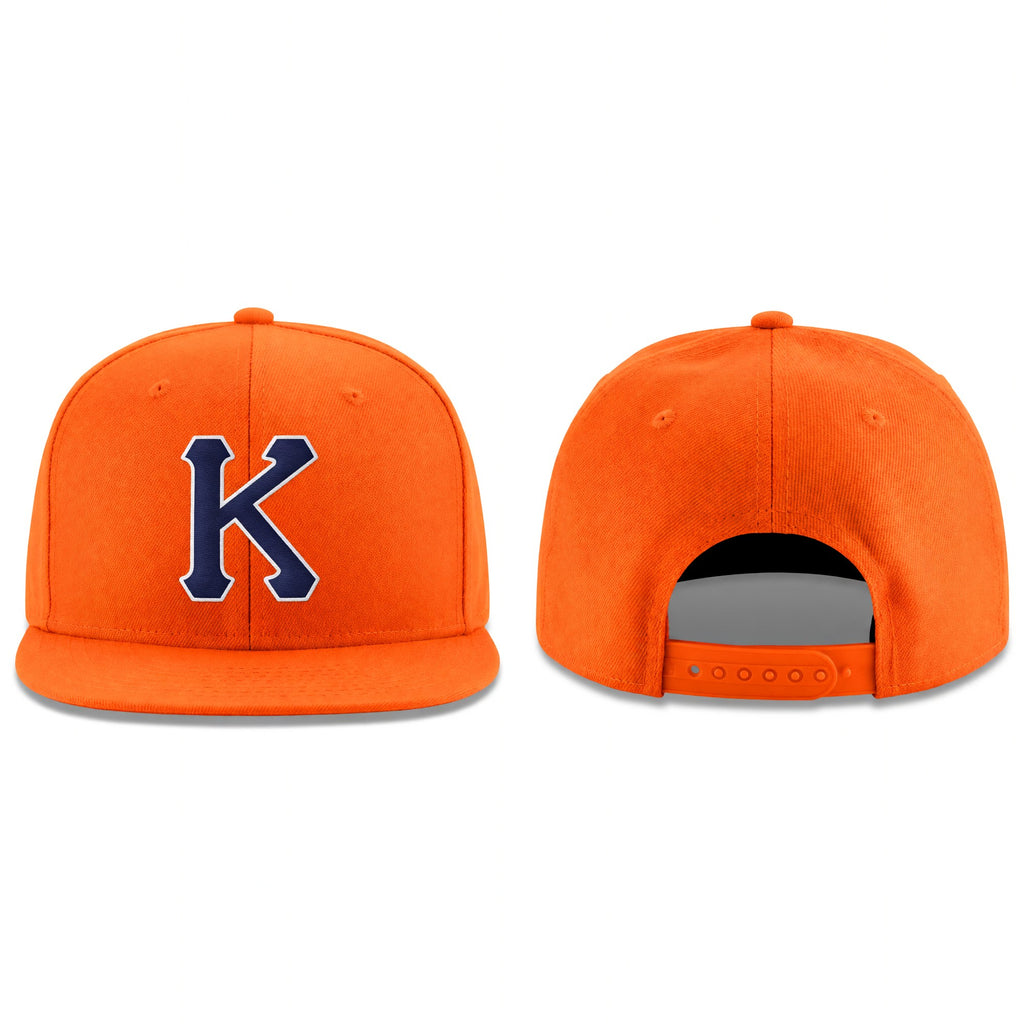 Custom Orange Navy-White Stitched Adjustable Snapback Hat