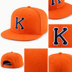 Custom Orange Navy-White Stitched Adjustable Snapback Hat detail