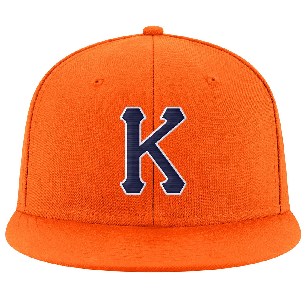 Custom Orange Navy-White Stitched Adjustable Snapback Hat photo 2