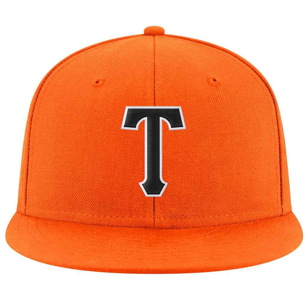 Custom Orange Black-White Stitched Adjustable Snapback Hat photo 2