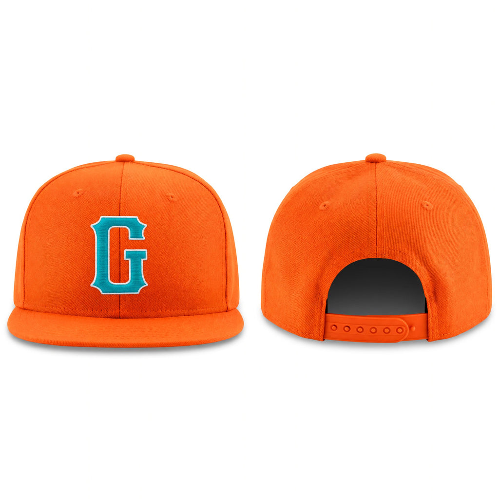 Custom Orange Aqua-White Stitched Adjustable Snapback Hat