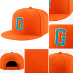 Custom Orange Aqua-White Stitched Adjustable Snapback Hat detail