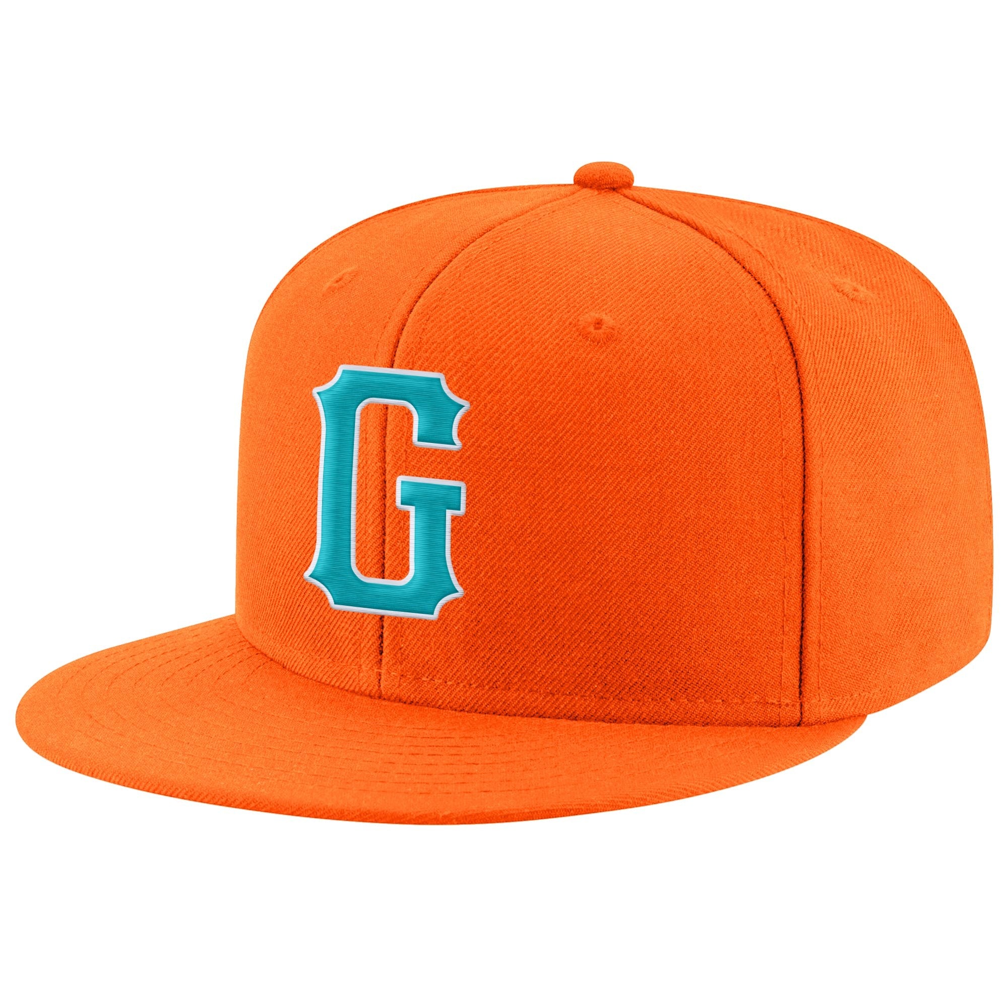 Custom Orange Aqua-White Stitched Adjustable Snapback Hat photo 1
