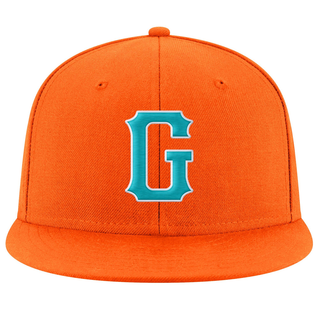 Custom Orange Aqua-White Stitched Adjustable Snapback Hat photo 2